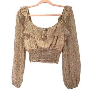 Crop Ditsy Floral peasant blouse Balloon sheer sleeves Sz S West Of Melrose Boho